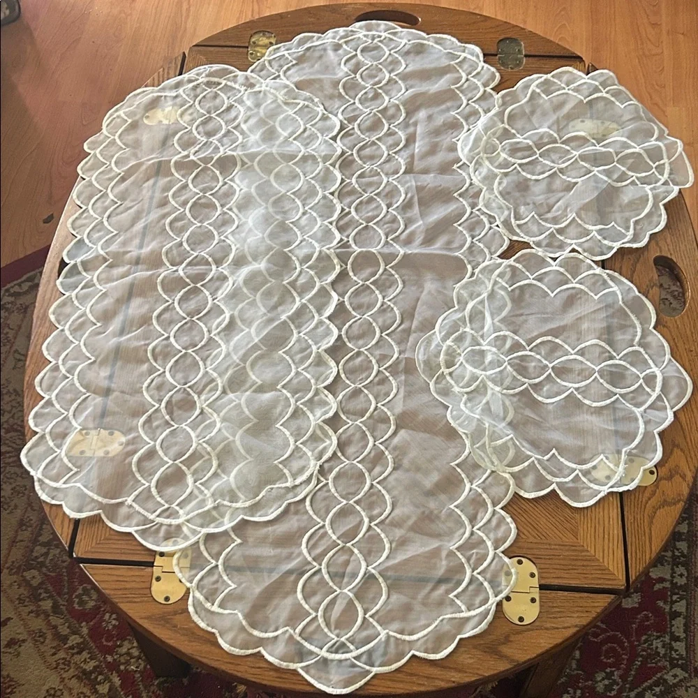 Vintage Embroidered Sheer Organza Doilies